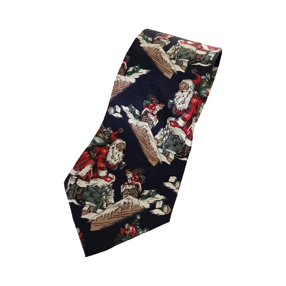 417 by Van Heusen Vintage Silk Santa Christmas Neck Tie Made in USA Holiday